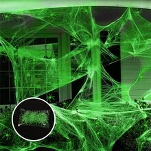 Glow-In-The-Dark Spider Web & Spider  Halloween Decorations, Graveyard Set, Movie Props - White - View 5