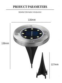 4 件全新設計太陽能裝飾埋地燈圓形戶外花園景觀防水草坪燈 - 黃色 - 查看 3