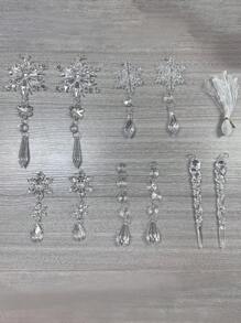 10 piezas/paquete Juego de decoración navideña de acrílico en forma de carámbano y copo de nieve - transparente - Ver 6