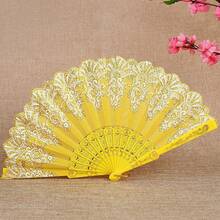1pc Retro Pattern Elegant Polyester Hand Fan, Suitable For Casual/Party Use - Multicolor - View 10