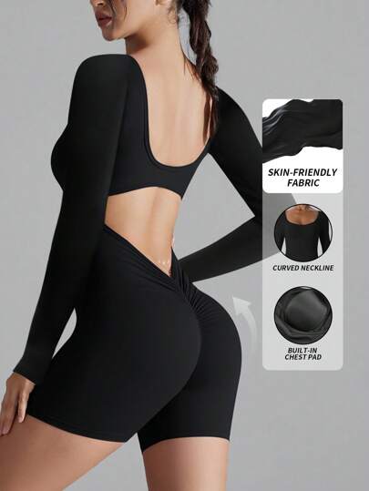 Yefecy Yoga Basic Solid Sports Romper,Solid Color Fashion Sports Jumpsut,High Elastic Yoga Jumpsuit, Women Workout Flare Jumpsuits ,Sexy Backless Gym Bodycon Scrunch Butt Yoga Rompers V Back,Spring And Summer