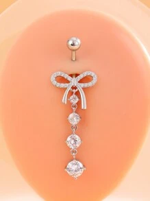 Set de 5 piezas de anillos de piercing de ombligo con adorno de moño y mariposa, joyas de acero inoxidable sexy para el ombligo de mujer para el Día de San Valentín - Plateado - Ver 3