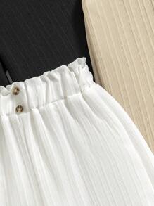 3pcs/Set Tween Girl Casual Solid Color Stud Closure Long Pants, Autumn - Multicolor - View 4