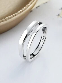 HuooNew 1pc Sterling Silver Smooth Line Adjustable Double-Layer Ring, Gift - Silver - View 2