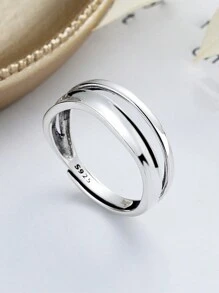 HuooNew 1pc Sterling Silver Smooth Line Adjustable Double-Layer Ring, Gift - Silver - View 3