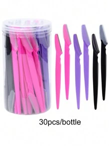 30 piezas/botella Navajas para cejas en estuche, cuchillas de recortadora facial con contenedor, cuchillas de recorte de cejas y maquinilla de afeitar para eliminación de vello facial y corporal, productos y accesorios para el cabello para peluquería, salón de belleza y artículos esenciales de viaje