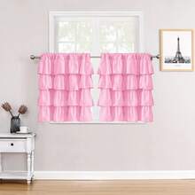 2pcs Ruffle Edge Thickened Small Curtains Tiers, Soft Washable Polyester Fiber Cafe Curtain, Window Small Curtains For Kitchen Office Home Decor - Pink - View 4