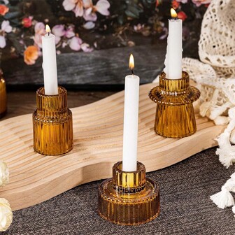 3 件/套法式玻璃烛台，复古简约桌面烛台，家居装饰，婚礼，派对，节日，房间装饰，礼物