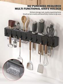 1 Giá để dao, Giá để dao kéo không cần khoan có móc treo dao và đũa, Màu đen - màu đen - Xem 10