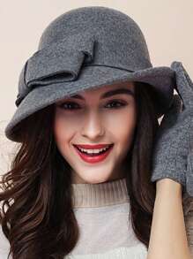 HIMESPORT Knitted Felt Wedding Bridal Cloche Fedoras Hat For Women Ladies Bowler Derby Hats With Bowknot Cocktail Tea Party Dress Elegant Derby Cap