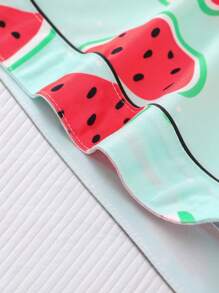 Marira Fruit Watermelon Printed Women's Pajama Set, Comfortable Turn-Down Collar Short Sleeve Top And Loose Shorts, Casual All-Season Women's Sleepwear And Homewear - Mint Green - View 8