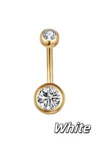 1pc Fashionable Stainless Steel Cubic Zirconia Golden Belly Button Ring, Suitable Navel Belly Ring Navel Jewelry Navel Piercing Bar Belly Rings Navel Nail Navel Rings Belly Piercing Jewelry For Women And Girls Daily Wear