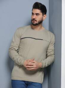 Men's Long Sleeve T-Shirt Basic Blouse Without Hood LIFE Print - Apricot - View 2