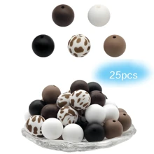 25pcs 15mm Silicone Solid Colorful Pattern Round Loose Beads For Jewelry Making DIY Special Key Bag Chain Pens Decors Bracelet Necklace Lanyards Beaded Craft Supplies