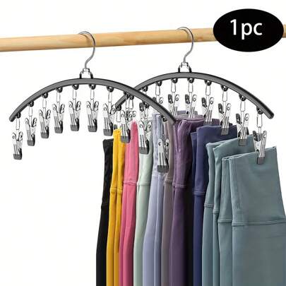 1 件装衣架，可旋转挂架，节省空间的弧形衣架，适用于瑜伽裤和紧身裤 - 带 10 个夹子的壁橱整理器，适用于服装店的裤子袜子衣架