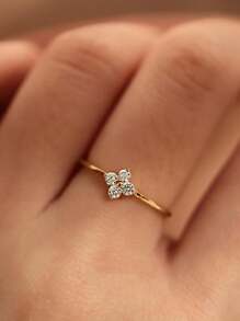 1 pieza Anillo de trébol de 4 hojas de plata esterlina S925 con baño de oro de 18k y circonita, anillo pequeño y delicado, diseño único de moda, de alta calidad, versátil, excelente regalo para festivales
