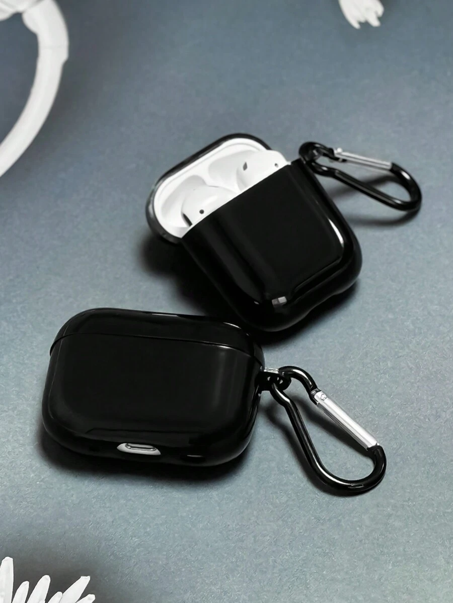 1 hộp đựng tai nghe màu đen nguyên khối có kẹp carabiner, tương thích với Apple 1/2, Pro 3, Pro 2, Pro 3 - màu đen - Xem 1
