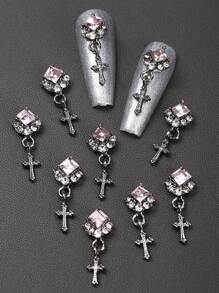 10件装合金方形十字美甲装饰品，美甲水钻，钻石合金美甲装饰，DIY美甲饰品，美甲宝石，美甲用品 - 彩色 - 查看 5