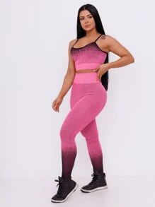 Elegant Women's Gym Set With Leggings Top / Cropped Cos High Sports Polyamide - 粉色 - 查看 5