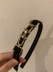 Street 1件装女士黑色皮革法式发箍，带链条扣，适合日常佩戴，情人节适用，发带，发箍，发饰，头饰 - 黑色 - 查看 4