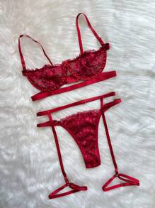 Mit. Lingerie Gringa Sexy Set Kit Bra With Underwire And Adjustable Panties + Garter Belt - 紅色 - 查看 1
