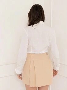 Women's Solid Color Pleated Skirt With Button Without Belt With Lining - Màu be - Xem 4