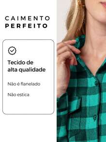 Camisa Xadrez feminina Estilosa Festa Junina rodeio Manga Longa - Verde - Visão 6