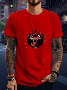 Men's T-Shirt Bear DTF Short Sleeve - Đỏ - Xem 1