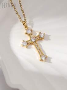Hihho 1 pieza Collar colgante de cruz vintage punk, de diseño con circonita, estilo europeo y americano de moda - Amarillo Oro - Ver 16