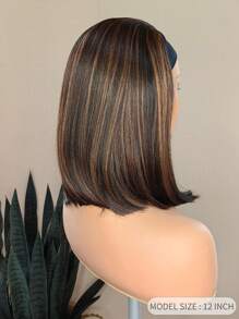 Headband Wigs Highlight Brown Short Straight Hair Black Bob Headband Wig Wear And Go Glueless Wig Synthetic Wig With Headband 12 Inch For Women