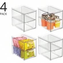 Stackable Storage Containers Box With 2 Pull-Out Drawers - Stacking Plastic Drawer Bins For Kitchen Pantry And Cupboard, Cabinet, Counter, Island And Tables - Lumiere Collection, 4 Pack, Clear - Clear - View 4