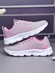 1 đôi giày thể thao màu trắng, giày chạy bộ nữ mùa hè mới 2024, giày thể thao thông thường có dây buộc màu, giày đi bộ bằng lưới thoáng khí chống trượt - Hồng - Xem 4