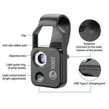 Lente de microscopio macro 200X para teléfono APEXEL, microscopio para smartphone de alta definición con lente CPL y luz LED, microscopio portátil compatible con el 98% de los smartphones, microscopio mini para smartphone, accesorio profesional para cámara de teléfono (negro, iluminación de 2 niveles, microscopio 200X con lente CPL) - Negro - Ver 12