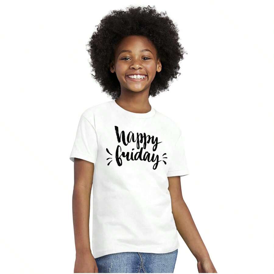 Happy Friday Weekend Vibes Fun TGIF Girls Kids T Shirt Tees