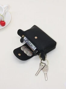 Minimalist Single Zipper Coin & Key Holder For Women Wallet Purse Wallet Small Wallet - Black - View 2