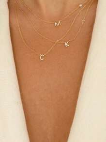 1pc 925 Silver Necklace 26 Initial Letters A-Z Necklace Plated With 14K Necklace For Bestie Women Girls Valentine's Day Gift Valentines