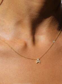 1pc 925 Silver Necklace 26 Initial Letters A-Z Necklace Plated With 14K Necklace For Bestie Women Girls Valentine's Day Gift Valentines