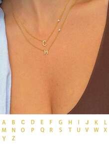 1pc 925 Silver Necklace 26 Initial Letters A-Z Necklace Plated With 14K Necklace For Bestie Women Girls Valentine's Day Gift Valentines