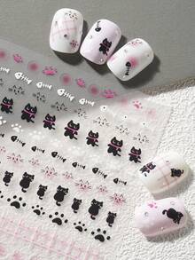 Beautizon Nailartlab 1件裝卡通貓/貓爪/魚骨美甲裝飾貼紙，可愛表情DIY美甲裝飾貼紙 - 彩色 - 查看 6
