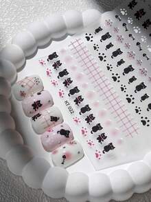 Beautizon Nailartlab 1件裝卡通貓/貓爪/魚骨美甲裝飾貼紙，可愛表情DIY美甲裝飾貼紙 - 彩色 - 查看 4