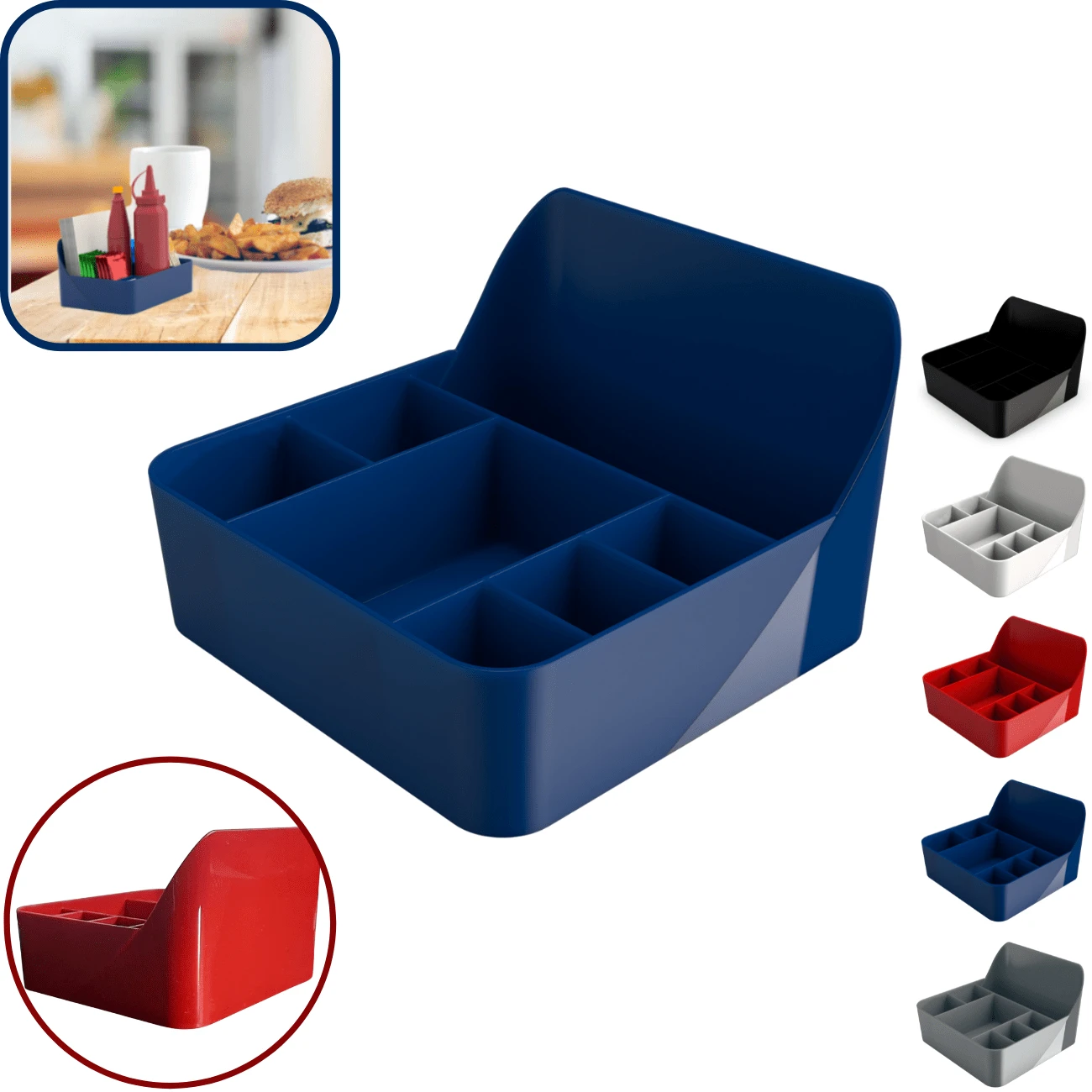 Kit 4 Napkin Holder Sachet Cruet Table Counter Countertop Organizer Multipurpose Holder With Dividers - 藍色 - 查看 1