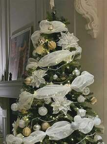 1 Roll Christmas Poly Mesh Ribbon, 10 Inch X 10 Yard Metallic Poly Mesh Ribbon Red And White Glitter Foil Mesh Ribbon Decorative Mesh Rolls For DIY Wreath Crafts Christmas Party Decoration Home Decor Christmas Decorations Room Decor Winter