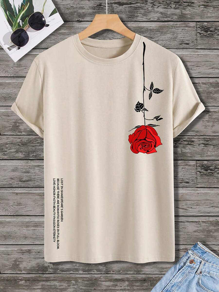 Unisex 100% Cotton Side Pink Print T-Shirt - Màu Khaki - Xem 1