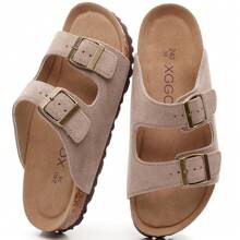 Comfort Double Buckle Women's Slide Sandals, Soft Cork Footbed Casual Slides For Men And Women, Summer Outdoor Beach Shoes With Arch Support - 棕色 - 查看 6