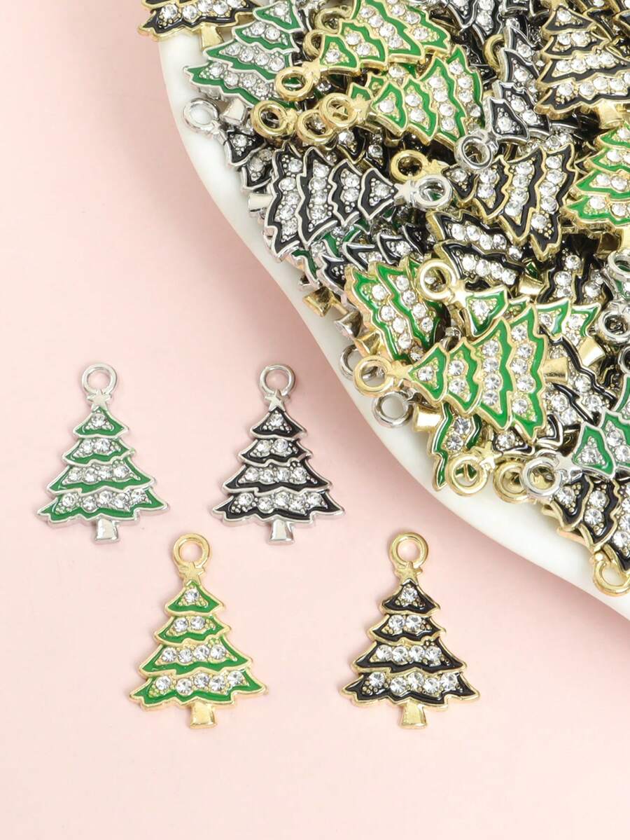 10 件精致小巧圣诞树造型水钻镶嵌珐琅饰物 - 非常适合 DIY 项链、手链、耳环钥匙扣和任何其他链饰，为家人和朋友制作时尚珠宝礼物 - 非常适合节日家庭派对场景装饰 - 聖誕樹 - 查看 1