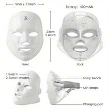 7 Color LED Mask, Rechargeable Photon Facial Skin Care Mask, Facial Beauty Skin Care Machine - White - View 5