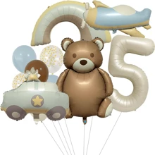 13 sztuk balonów niedźwiedzi, balony z numerami 1-9, balony z misiem, dekoracje urodzinowe, aluminiowe balony z motywem zwierząt na imprezę urodzinową, balony foliowe w kształcie samolotu, artykuły dekoracyjne na imprezę urodzinową od 1 do 9