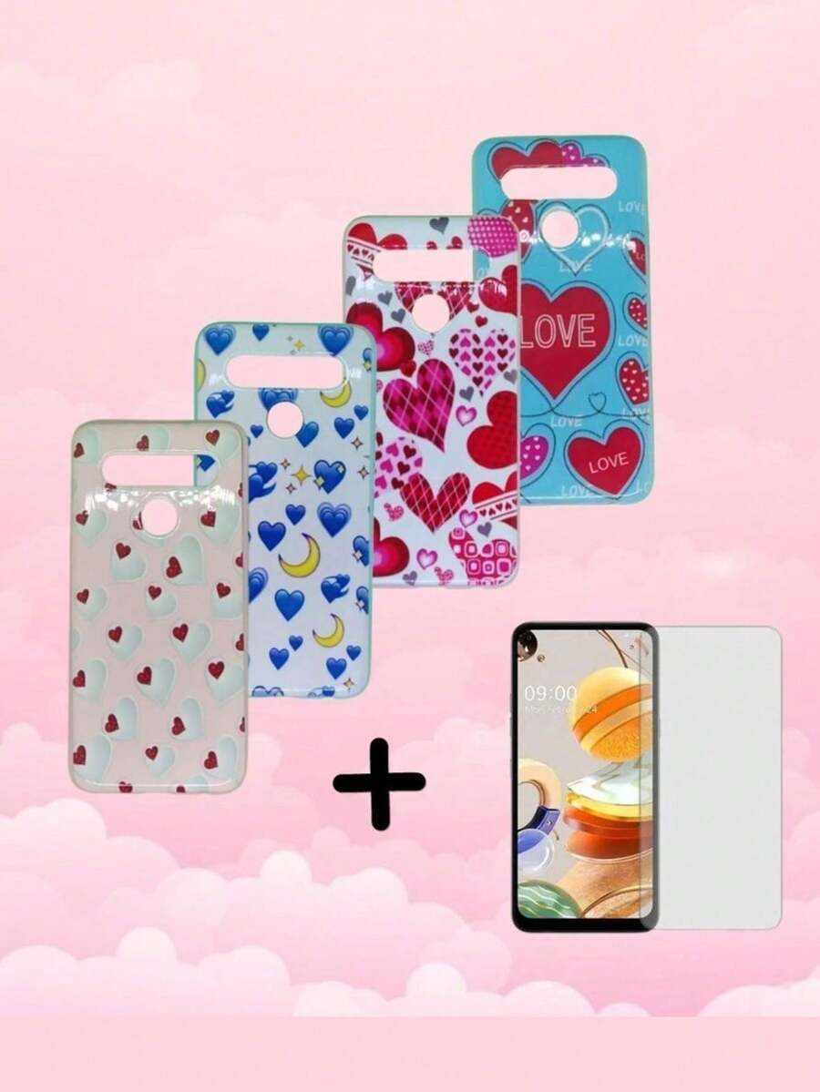 Stylized Hearts Cover + Glass Film For K61 (Random Shipping) - 彩色 - 查看 1