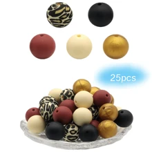 25pcs 15mm Silicone Solid Colorful Pattern Round Loose Beads For Jewelry Making DIY Special Key Bag Chain Pens Decors Bracelet Necklace Lanyards Beaded Craft Supplies