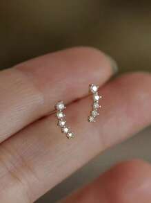 Bông tai bạc 925 kiểu dáng tối giản Hàn Quốc, đính đá Cubic Zirconia siêu nhỏ, phù hợp cho các bạn nữ tuổi teen và phụ nữ đeo hàng ngày và dự tiệc. - Bông tai sao băng - Xem 8